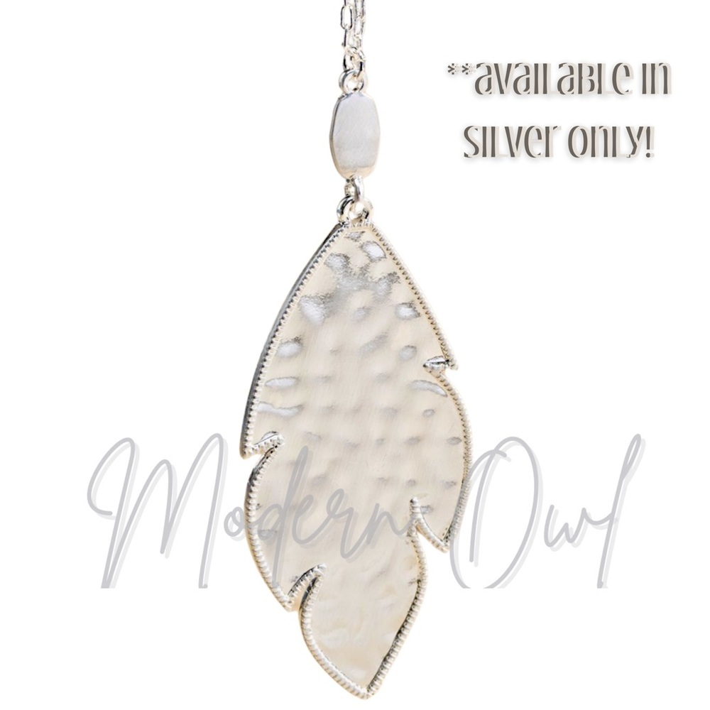 Hammered Textured Silver Leaf Necklace